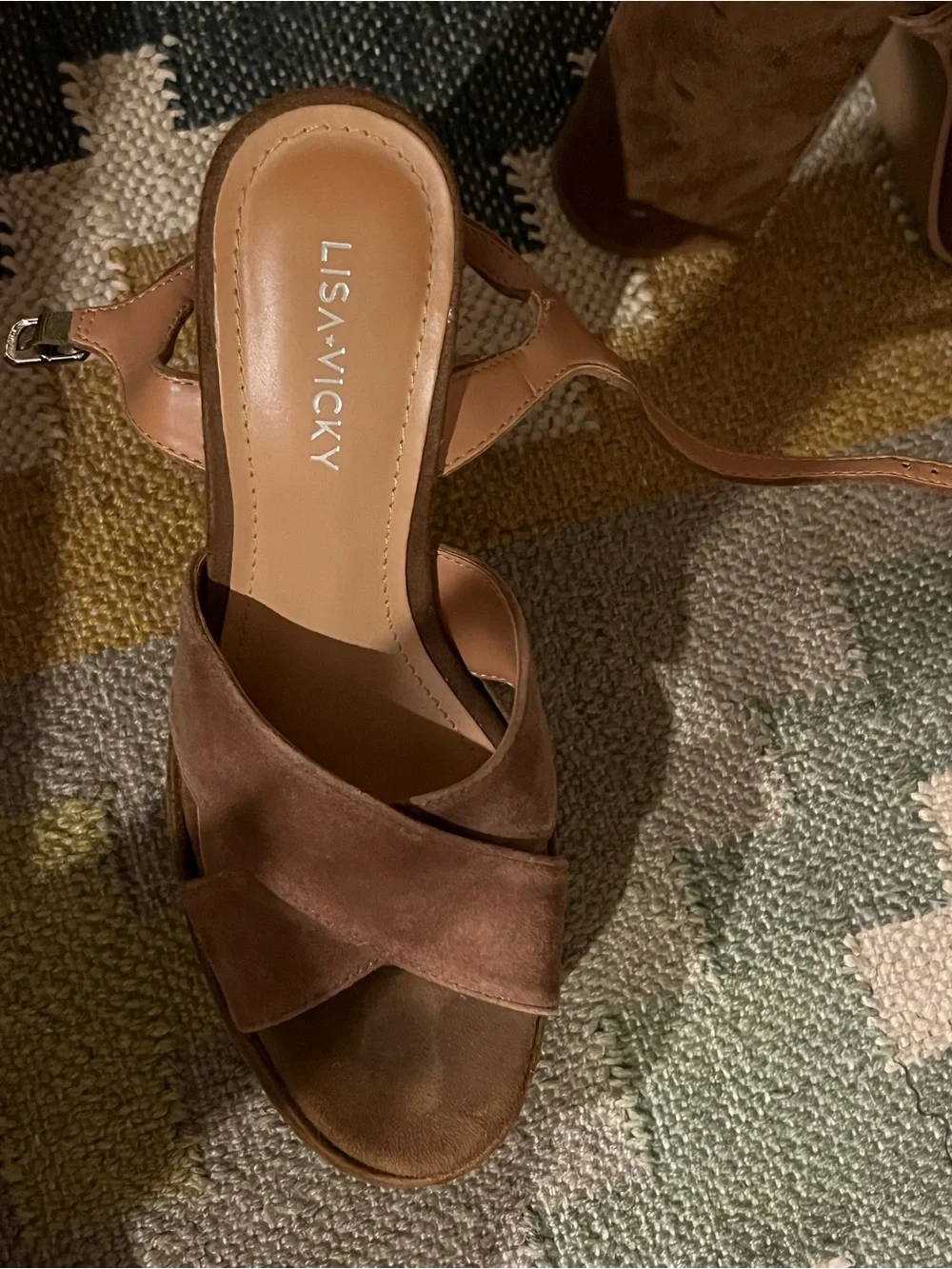 Lisa Vicky Suede Platform Cross-Strap Sandals in Brown